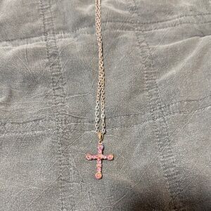 Pink Crystal Cross Pendant Necklace - Women Jewelry